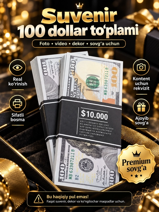 Suvenir 100 dollar pullar to‘plami, foto, video, dekor va sovg‘a uchun rekvizit