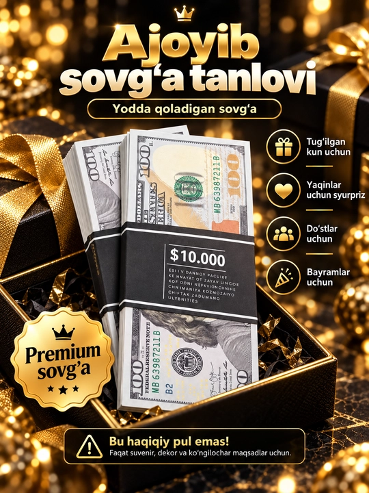 Suvenir 100 dollar pullar to‘plami, foto, video, dekor va sovg‘a uchun rekvizit