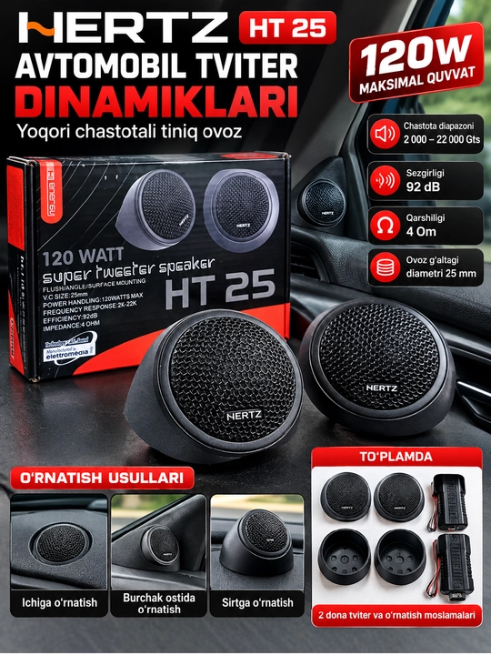 HERTZ HT 25 avtomobil tviter dinamiklari, 120W, 4 Om, 2 dona - 