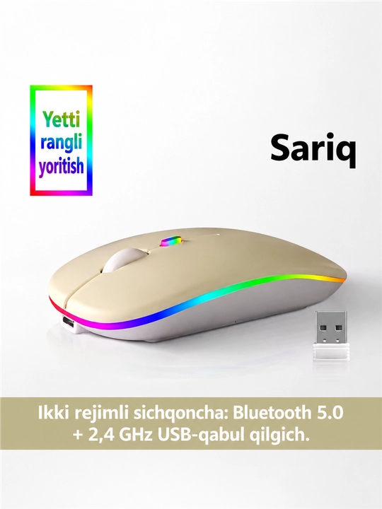 Simsiz sichqoncha Bluetooth+2.4G, tovushsiz, RGB Type-C zaryadli, kompyuter, noutbuk uchun