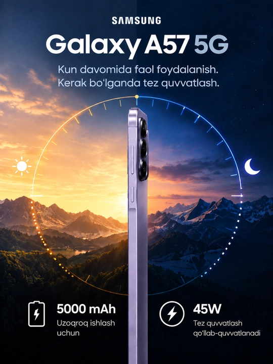 Samsung Galaxy A57 5G smartfoni – AMOLED displey, kuchli batareya va zamonaviy kamera