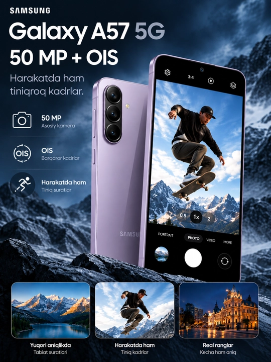 Samsung Galaxy A57 5G smartfoni – AMOLED displey, kuchli batareya va zamonaviy kamera