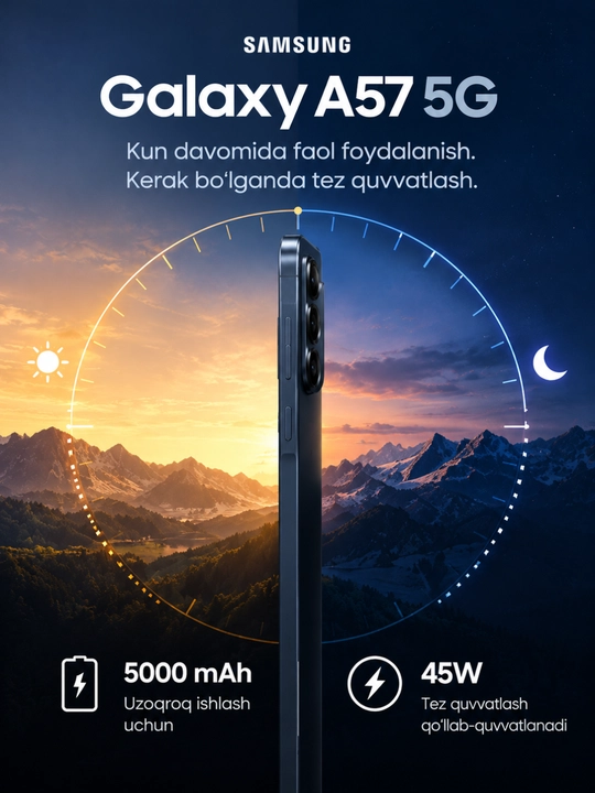 Samsung Galaxy A57 5G smartfoni – AMOLED displey, kuchli batareya va zamonaviy kamera