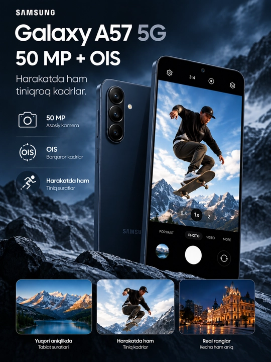 Samsung Galaxy A57 5G smartfoni – AMOLED displey, kuchli batareya va zamonaviy kamera