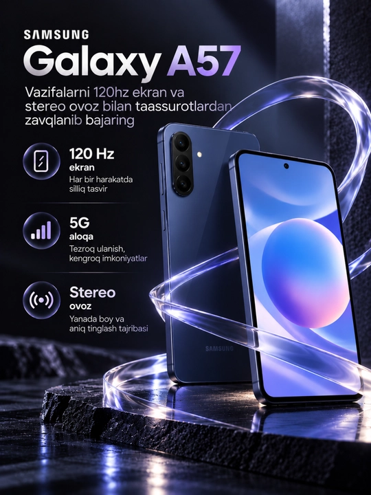 Samsung Galaxy A57 5G smartfoni – AMOLED displey, kuchli batareya va zamonaviy kamera
