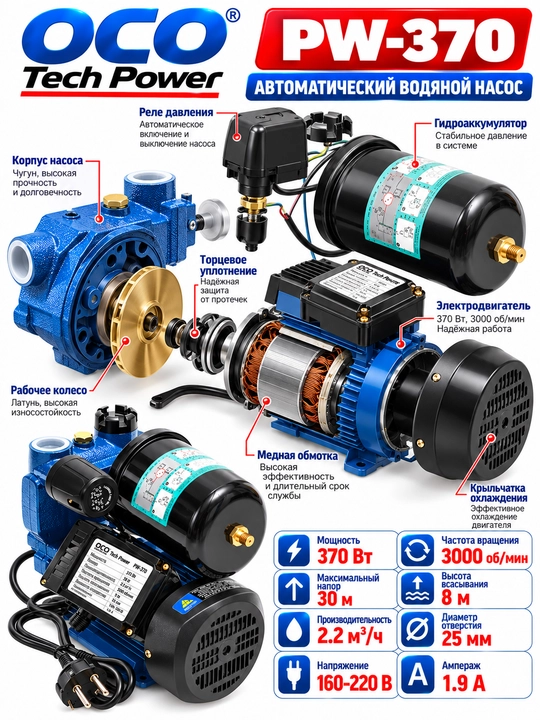 Avtomatik suv nasosi PW 370 100% mis