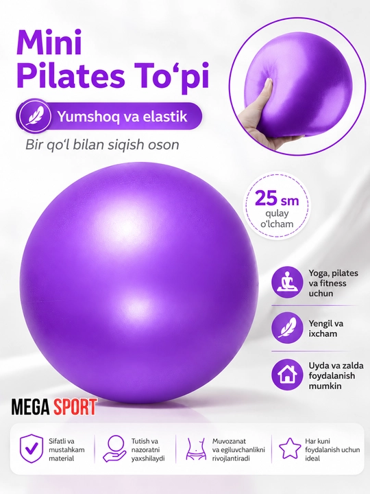 Mini Pilates to‘pi 25 sm, puflanadigan yoga va fitness to‘pi