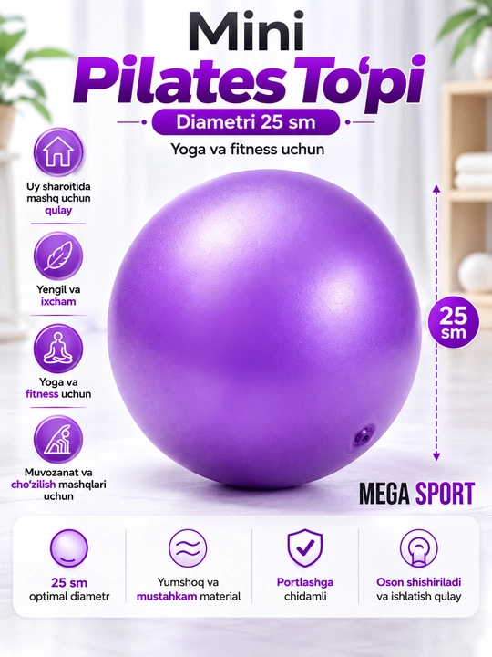 Mini Pilates to‘pi 25 sm, puflanadigan yoga va fitness to‘pi