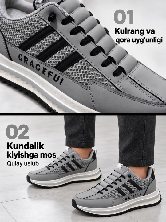 To‘rli va qalin taglikli kundalik krossovka, kulrang–qora, qora–bej, bej–qora