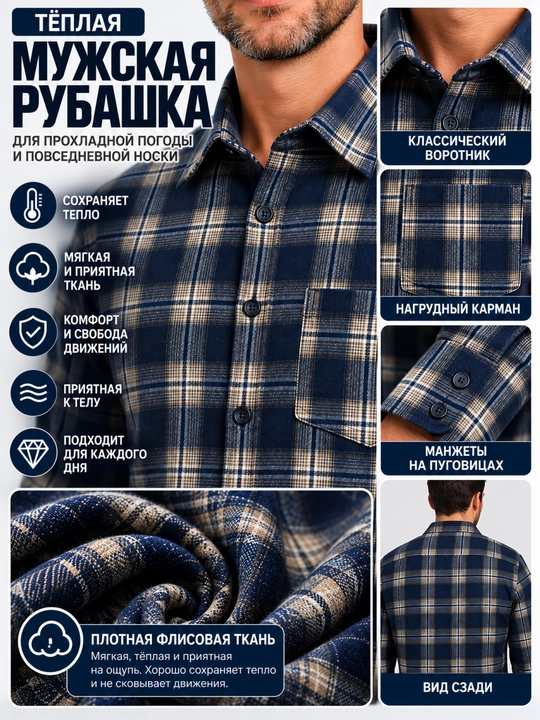 Толстая флисовая рубашка для мужчин - 