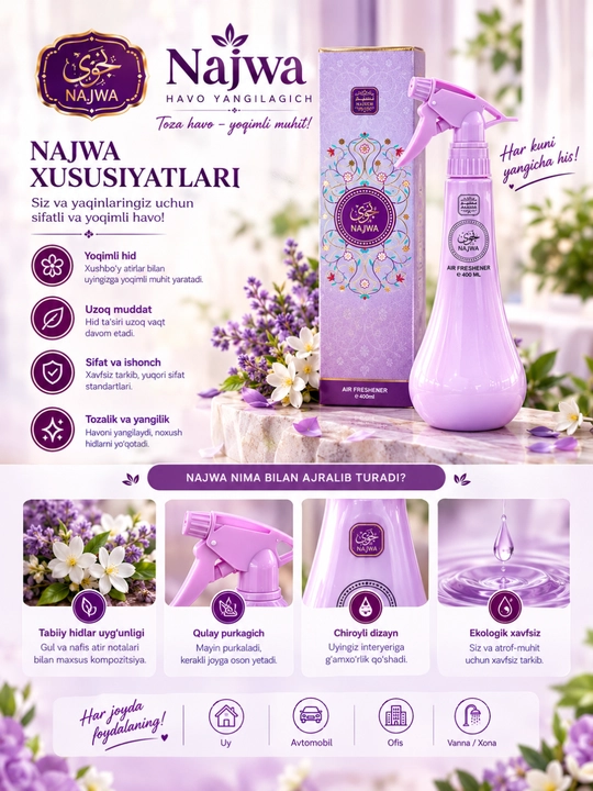 Avtomobil uchun hushboy hidli aromatizator Azhar 400 ml