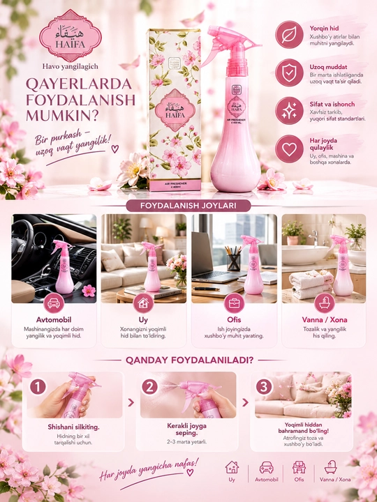 Avtomobil uchun hushboy hidli aromatizator Azhar 400 ml
