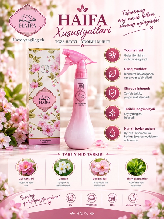 Avtomobil uchun hushboy hidli aromatizator Azhar 400 ml