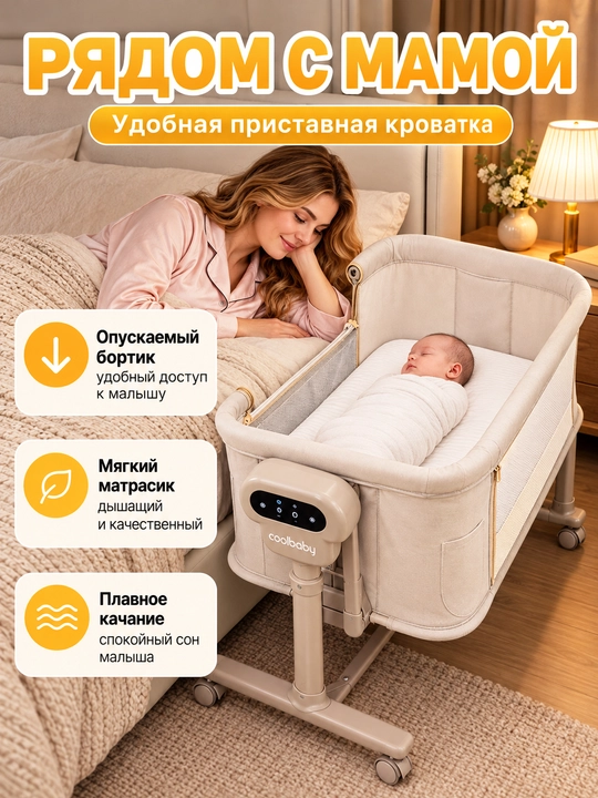 Bolalar karavoti-manej coolbaby 5 in 1, elektr tebranish, 3 tezlik, 25 kg