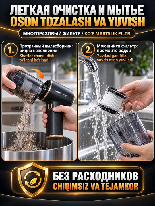 Simsiz avtomobil changyutgichi SK-13094 2-in-1, assimilyatsiya quvvati 4600-5000Pa