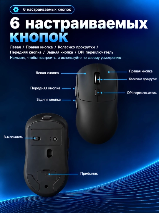 O'yin uchun simsiz sichqoncha, Bluetooth 5.0/2.4G. 8000 DPI
