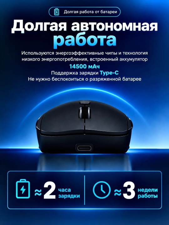 O'yin uchun simsiz sichqoncha, Bluetooth 5.0/2.4G. 8000 DPI