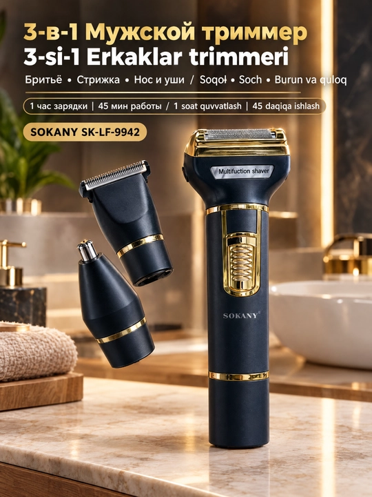 SOKANY SK-LF-9942, триммер для бороды, сеточная бритва, триммер для носа, аккумуляторный - 