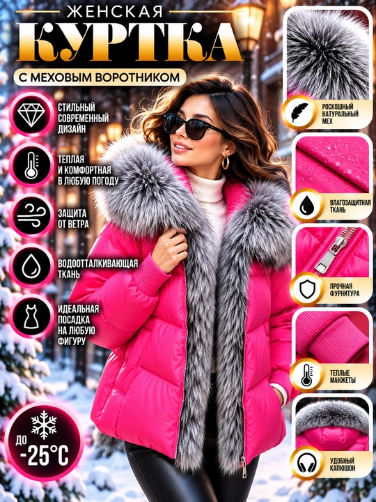Куртка женская зимняя с меховым воротником, утеплённая - 