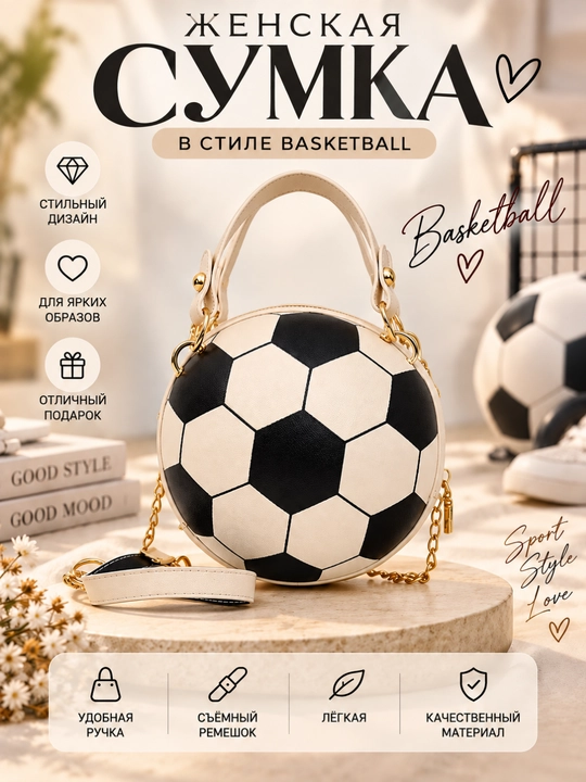 Ayollar yelkasiga osib qo‘yiladigan basketbol to‘pi shaklidagi sumka, zanjirli  mini-sumka - 