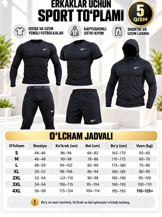 Erkaklar sport to‘plami, rashgard, shortiklar va taytslar - 