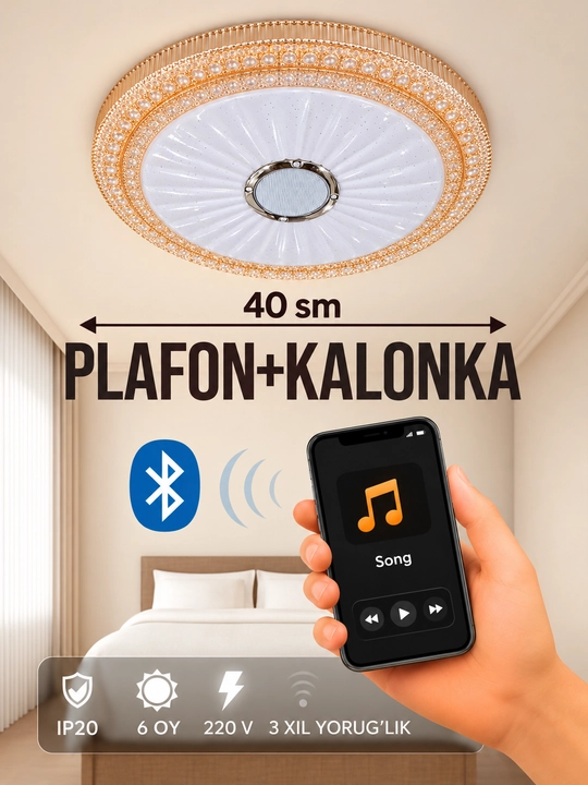 Shiftdagi chiroq LED, 40 sm, 48 Vt, Bluetooth karnay bilan - 