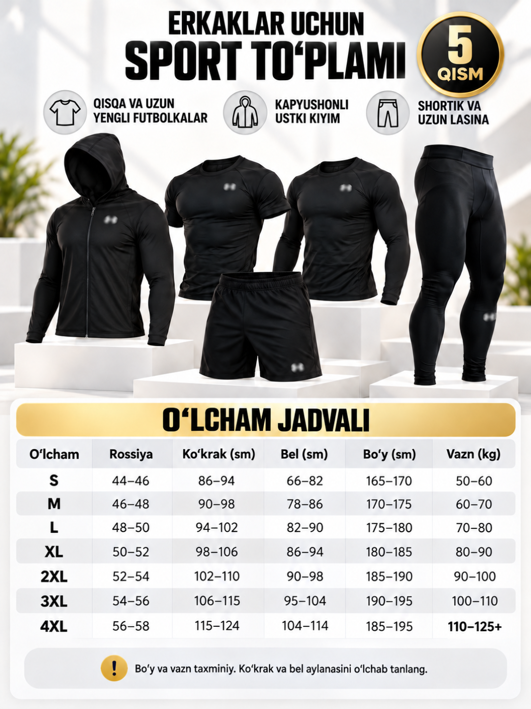 Erkaklar sport kiyimi to‘plami, rashgard, shortik va lasina, fitnes va futbol uchun - 