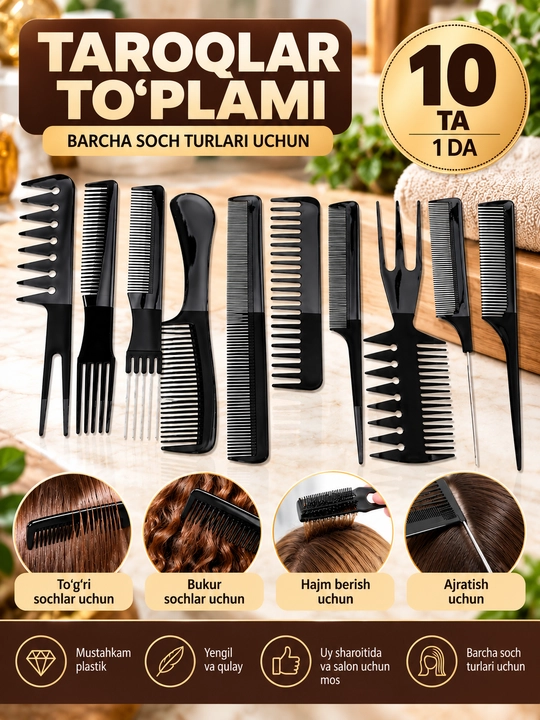 Qayta tarash taroqlari 10v1 to‘plami, ayollar to‘plami - 