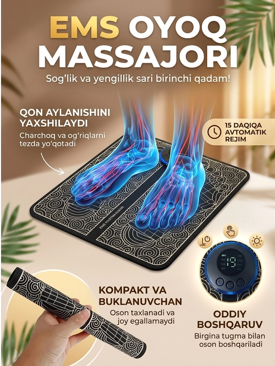 EMS Massager oyoq massajchisi, mushaklar va oyoq mashqlari uchun miyostimulyator - 