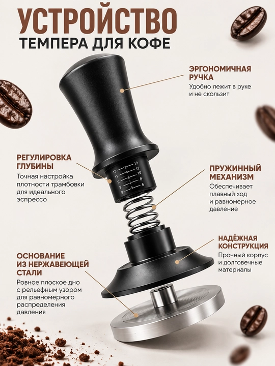Темпер для кофе, регулируемый пуш темпер для эспрессо, кофейный темпер для утрамбовки кофе