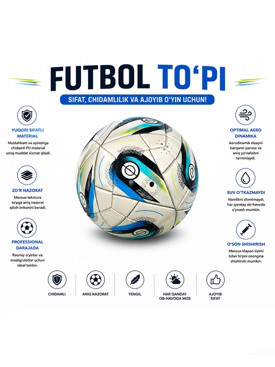 Futbol to'pi, o'yin va mashg'ulotlar uchun, bolalar va kattalarga, turli rang va dizaynlar - 
