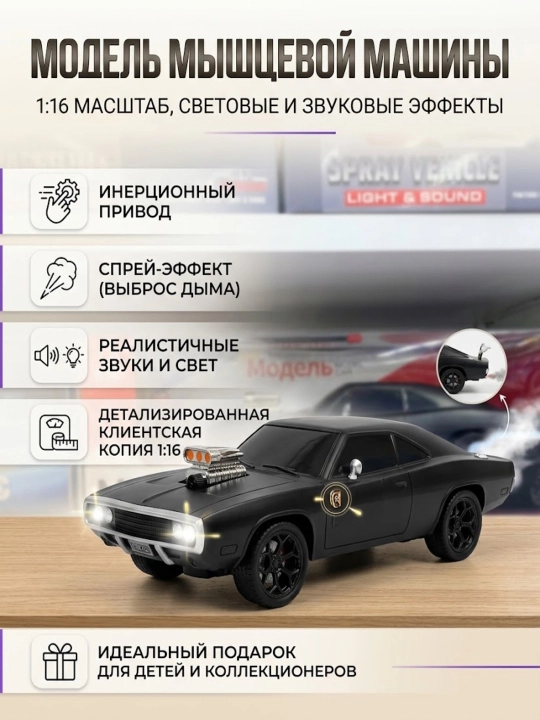 Игрушечная машинка  Sport Car 1:16 на пульте управления, с эффектом дыма, светом и звуком