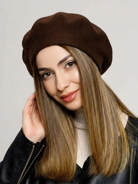 Ayollar va qizlar uchun beret, klassik toʻqilgan shapka, kuz qish mavsum bosh kiyimi - 