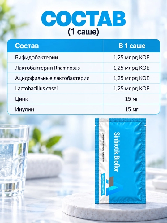 APG Bioflor саше – новый синбиотик (пробиотик + пребиотик +цинк) для  микрофлоры кишечника