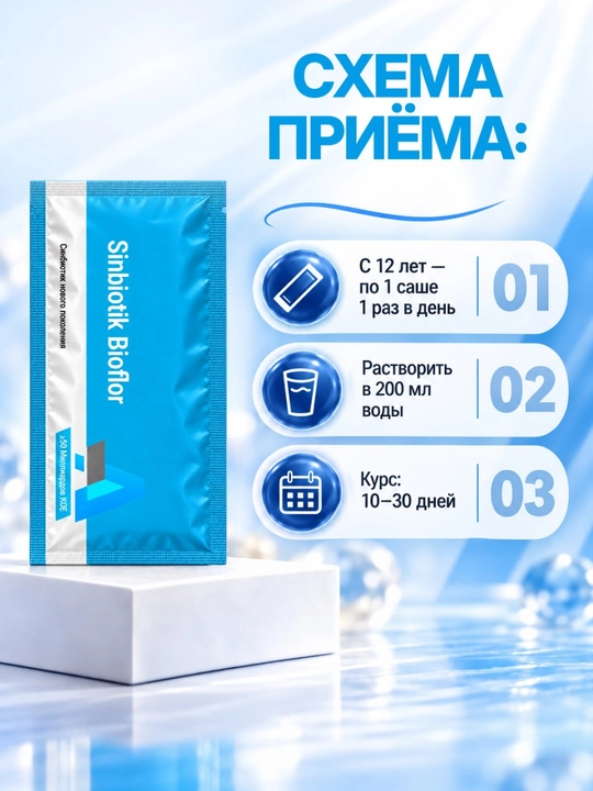 APG Bioflor саше – новый синбиотик (пробиотик + пребиотик +цинк) для  микрофлоры кишечника