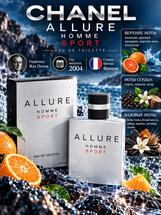 ALLURE Homme Sport, Erkaklar uchun noodatiy elegant va unikal atir, 100ml