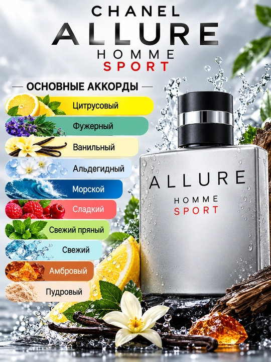ALLURE Homme Sport, Erkaklar uchun noodatiy elegant va unikal atir, 100ml - 