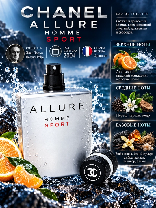 ALLURE Homme Sport, Erkaklar uchun noodatiy elegant va unikal atir, 100ml