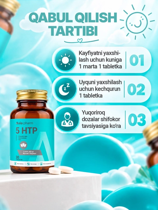 APG 5HTP – 5-гидрокситриптофан 200 мг, магний и витамины B для сна и настроения, 30