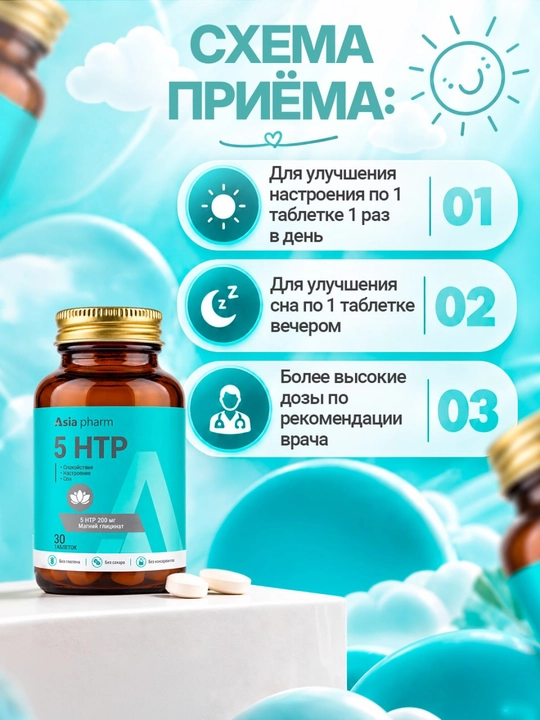 APG 5HTP – 5-гидрокситриптофан 200 мг, магний и витамины B для сна и настроения, 30