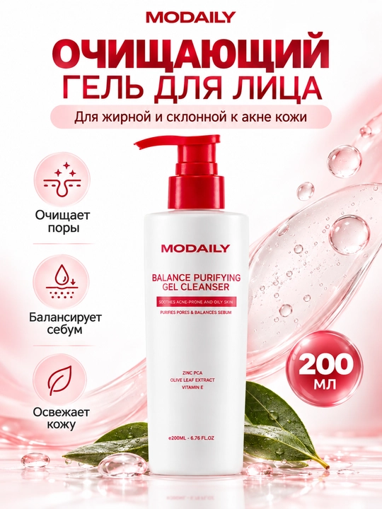 Terini tozalash va muvozanatni saqlash uchun gel, Modaily, Balance Purifying Gel Cleanser, 200 ml - 