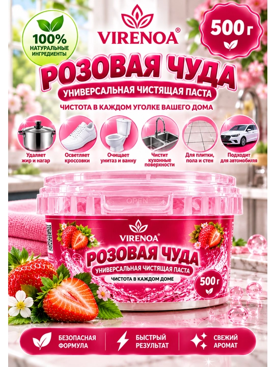 Universal tozalash pastasi Virenoa Püshti mo'jiza, yog' va dog'larga qarshi, 500 g