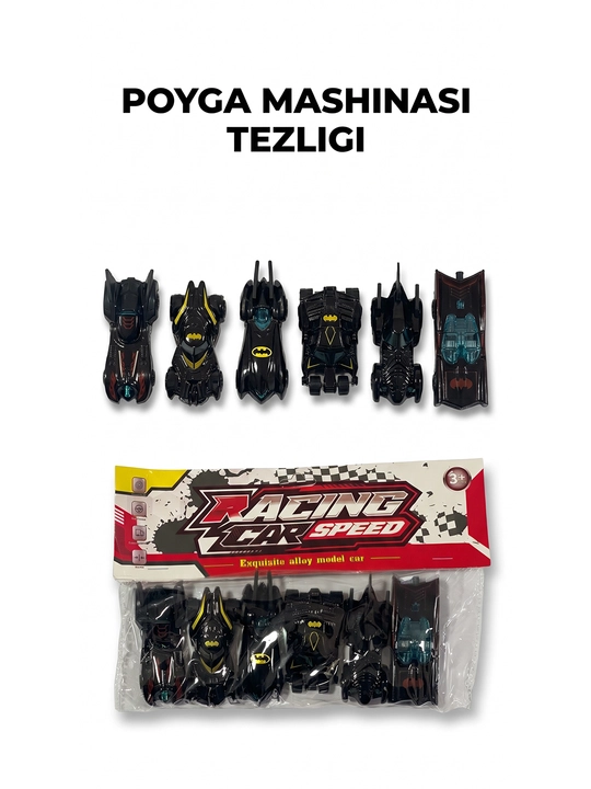 Bolalar uchun poyga mashinalari to'plami Racing Car Speed, 6 dona qora mashinka, 3 yoshdan - 
