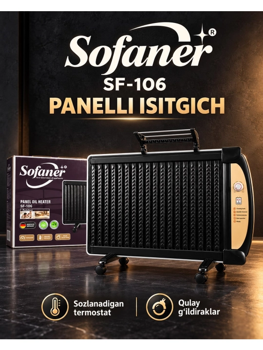 Sofaner SF-106 yog'li panelli isitgich Uy va offis uchun g'ildirakli - 