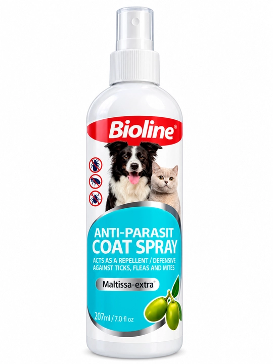 Bioline Anti-Parasit Coat Spray Mushuklar va itlar uchun parazitlarga qarshi sprey, 207 ml - 