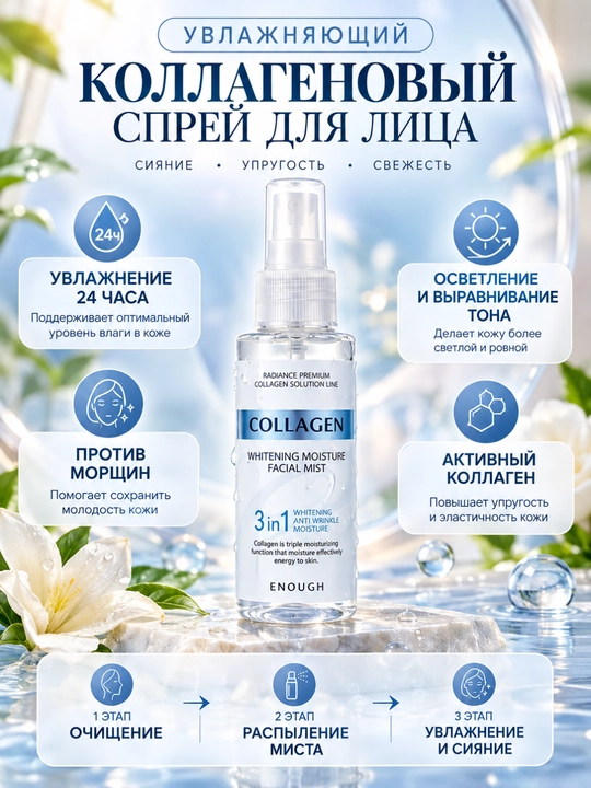 Enough Collagen koreys mist: namlash, oqartirish va ajinlardan himoya - 
