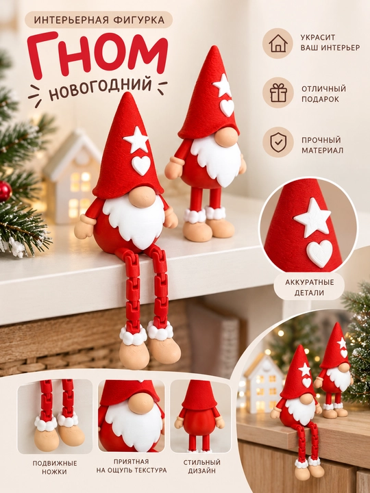 Yangi yil gnomlari, Yangi yil dekoratsiyasi, Yangi yil bezagi, gnomlar to‘plami, 2 dona - 