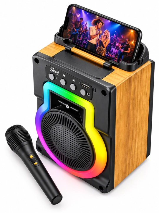 Simsiz Bluetooth musiqa kalonkasi mikrofon, LED chiroq, FM radio va USB, 1200 mAh