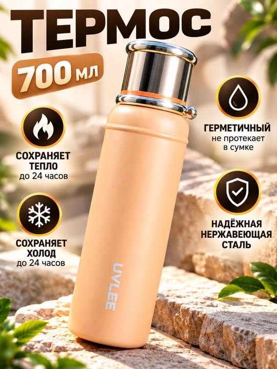 Choy, qahva, suv, issiq va sovuq ichimliklar uchun 700 ml WYLEE po‘lat termos - 