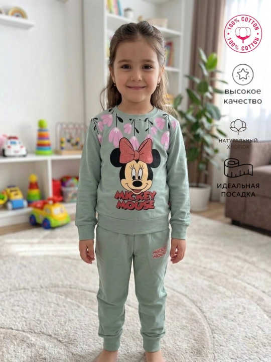 Qizlar uchun bolalar sport kostyumi, svitshot va shim, Minni Maus naqshli